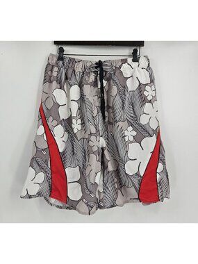 Wave Zone Men's XL Floral Swim Trunks Board Shorts Gray Red Hawaiian Beach